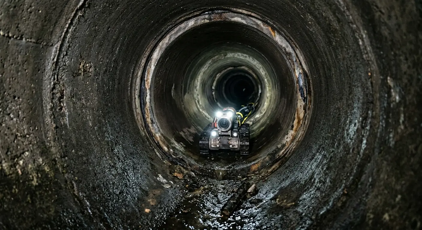 Robotic sewer camera inspecting pipe interior for Sewer Line Cleaning in Westchester